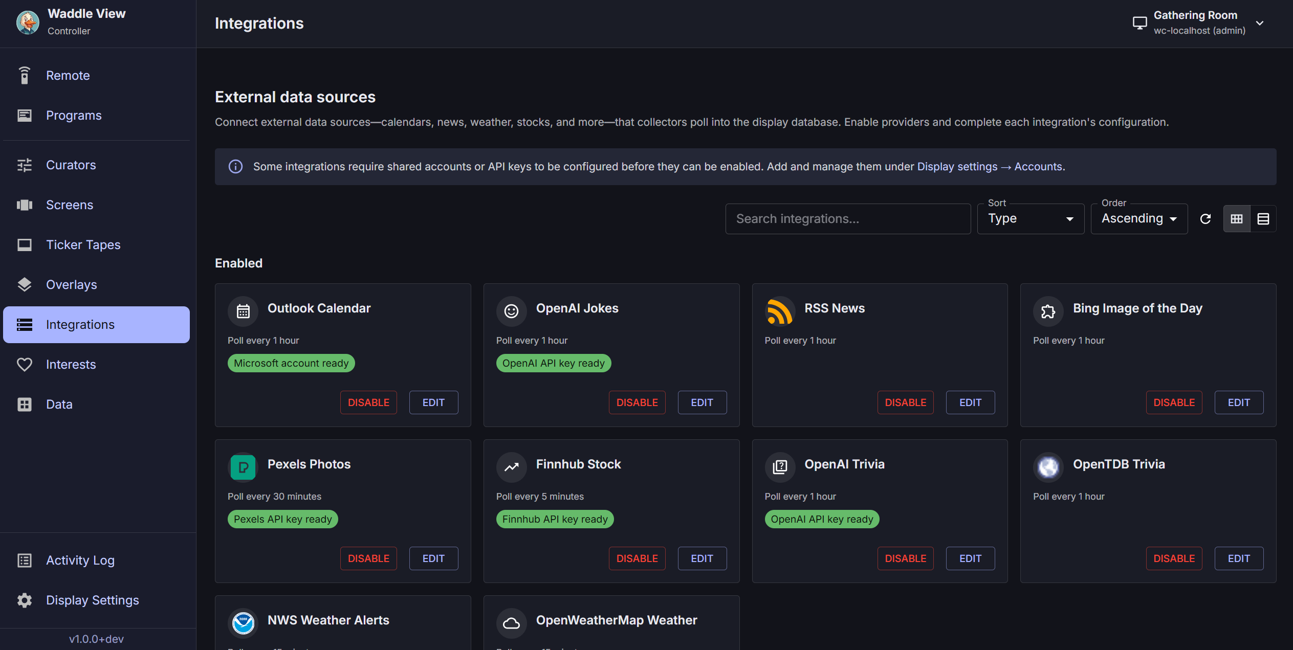 Integrations in the controller