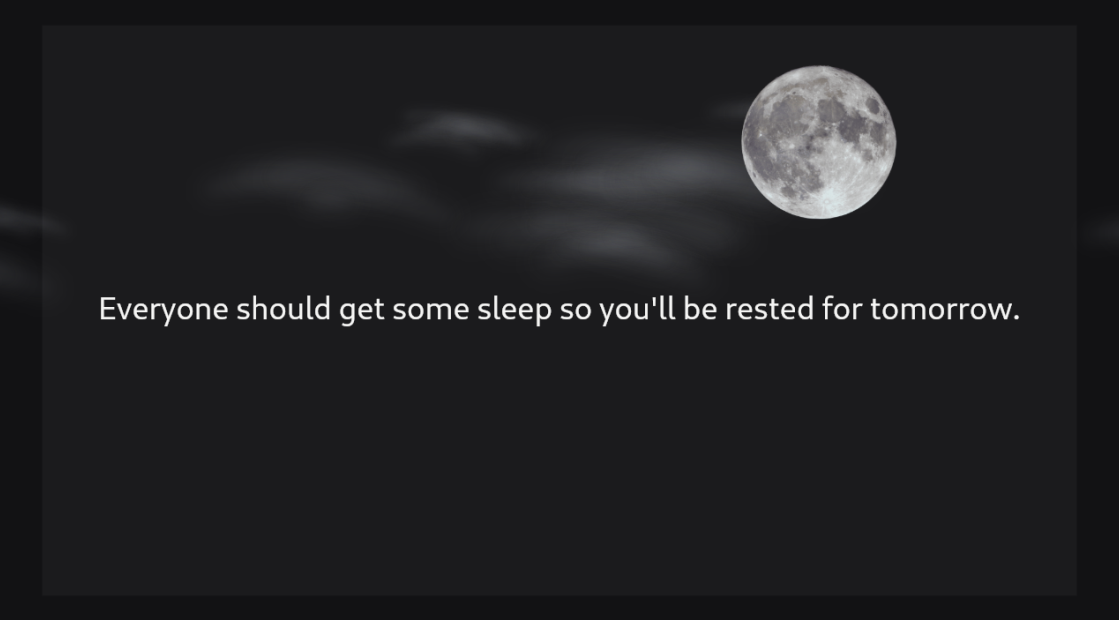 Night-themed curator slide on a TV